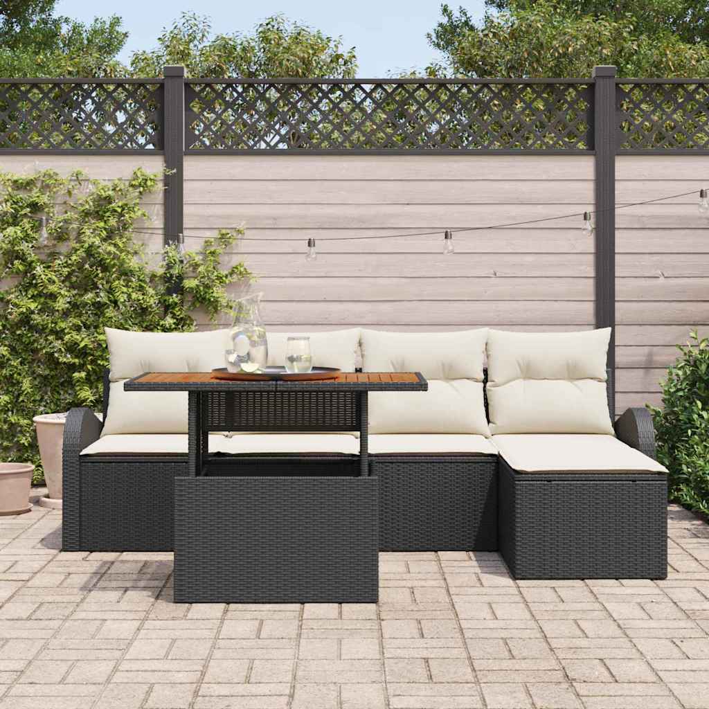 Conjunto de Sofá de Jardim 6 pcs Preto Rattan Sintético