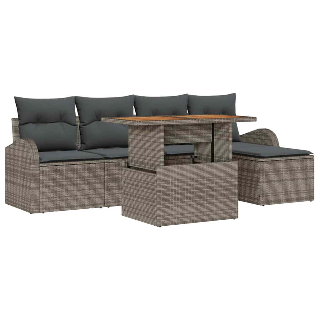 Conjunto de Sofá de Jardim 6 pcs Cinzeto Rattan Sintético