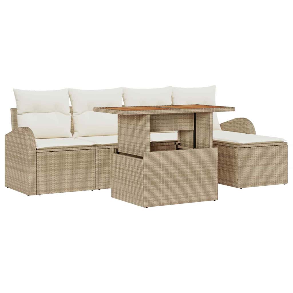 Conjunto de Sofá de Jardim 6 pcs Bege Rattan Sintético