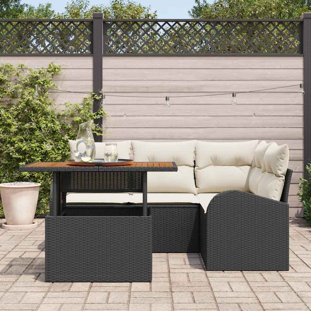 Conjunto de Sofá de Jardim 5 pcs Preto Rattan Sintético
