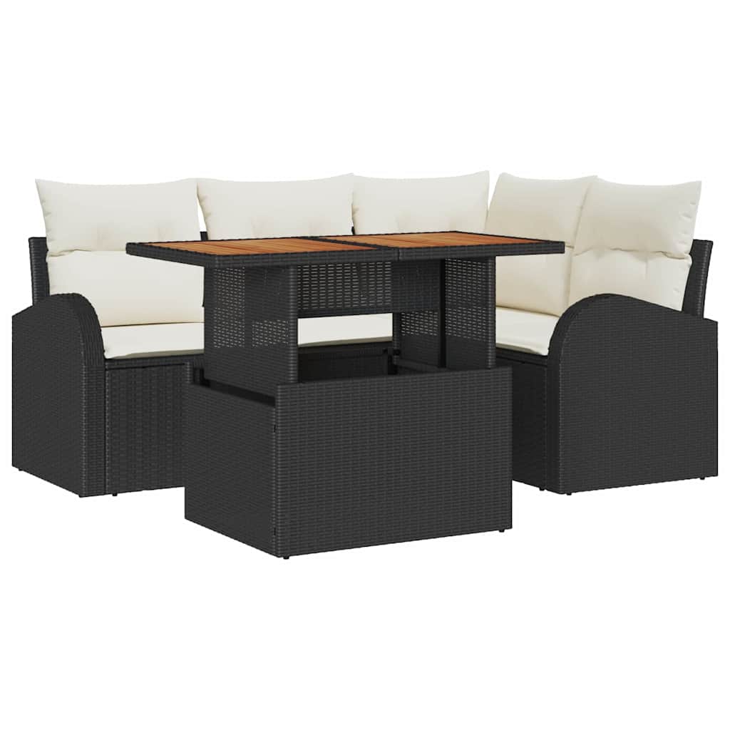 Conjunto de Sofá de Jardim 5 pcs Preto Rattan Sintético