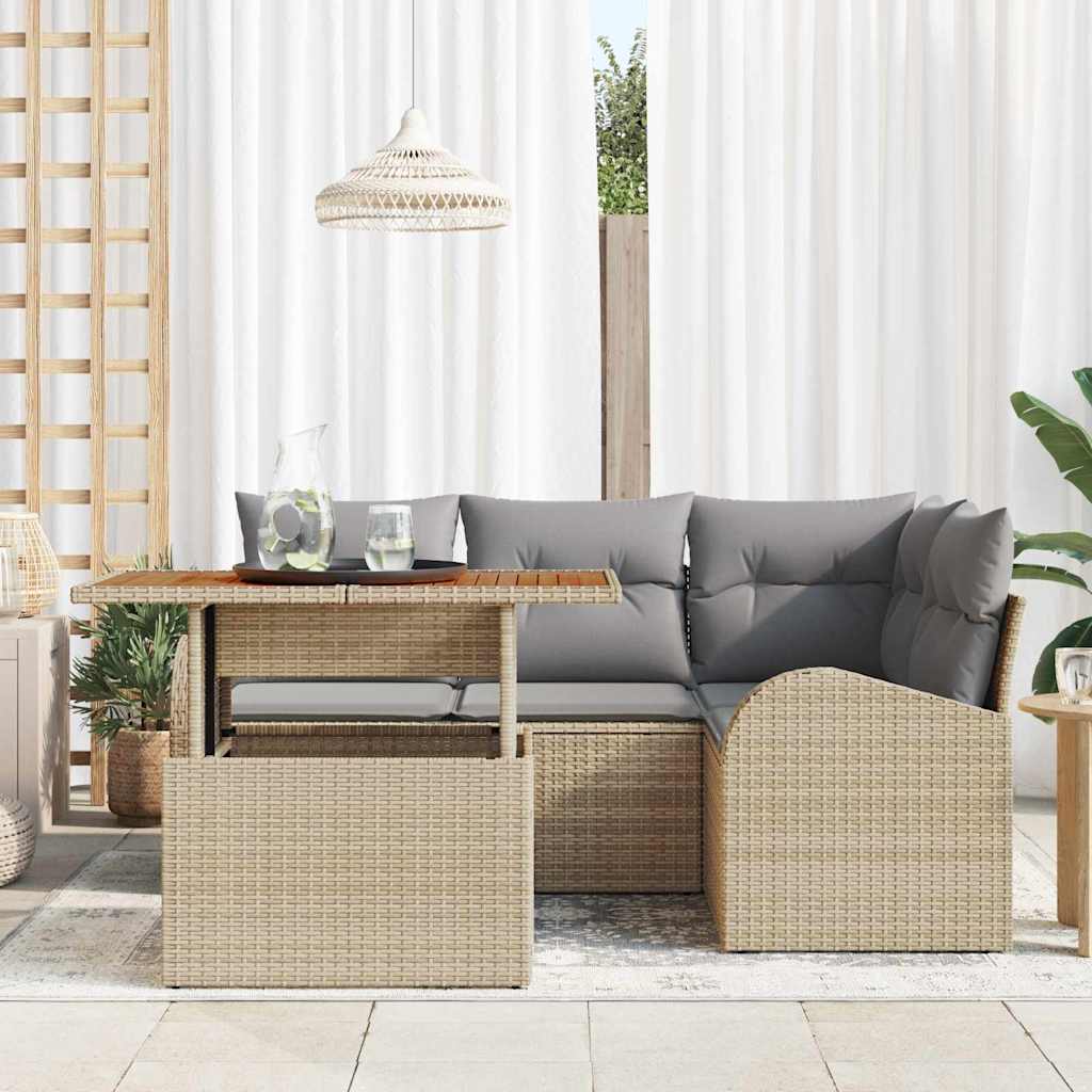 Conjunto de Sofá de Jardim 5 pcs Bege Rattan Sintético