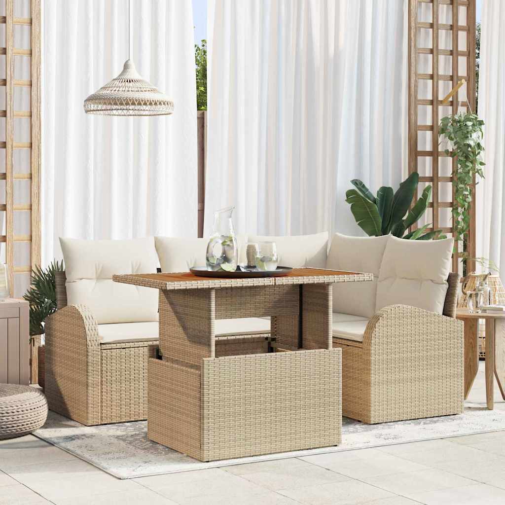 Conjunto de Sofá de Jardim 5 pcs Bege Rattan Sintético