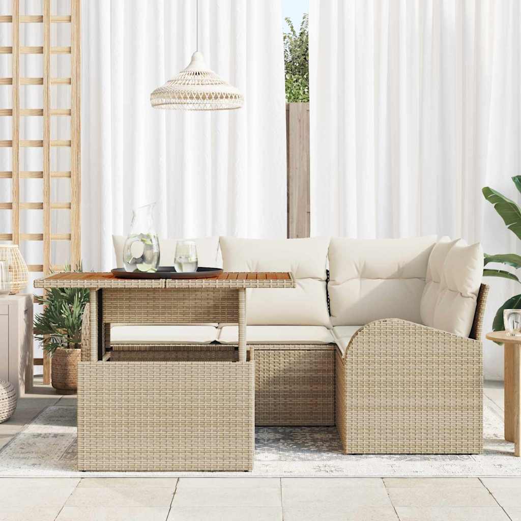 Conjunto de Sofá de Jardim 5 pcs Bege Rattan Sintético