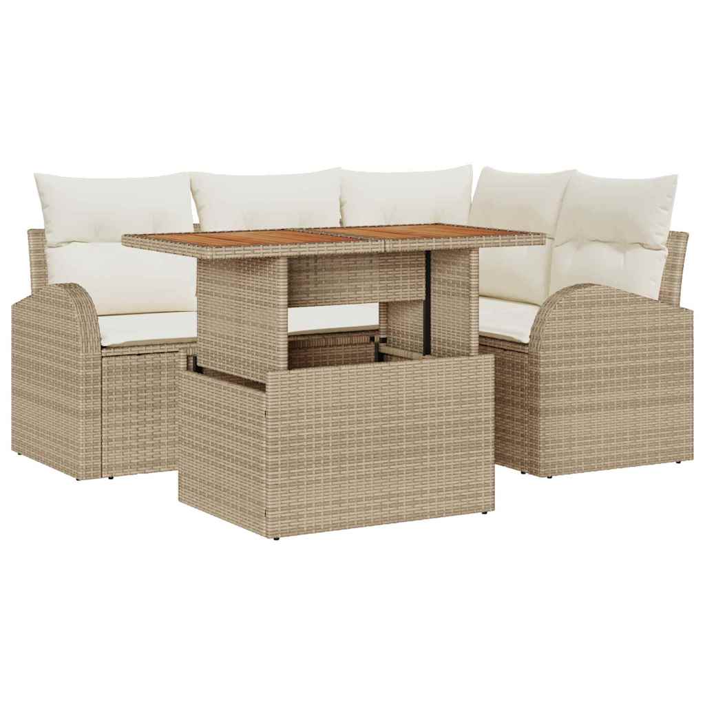 Conjunto de Sofá de Jardim 5 pcs Bege Rattan Sintético