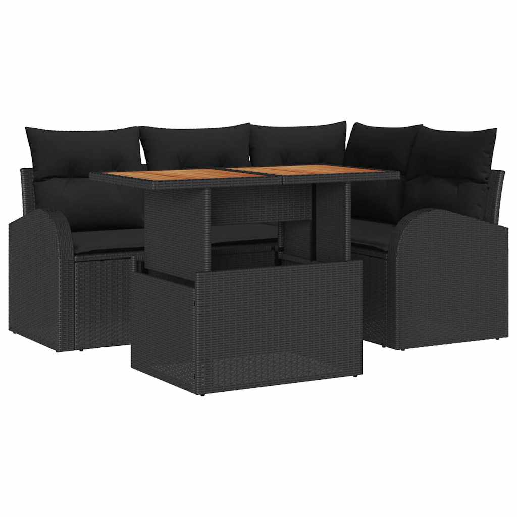 Conjunto de Sofá de Jardim 5 pcs Preto Rattan Sintético