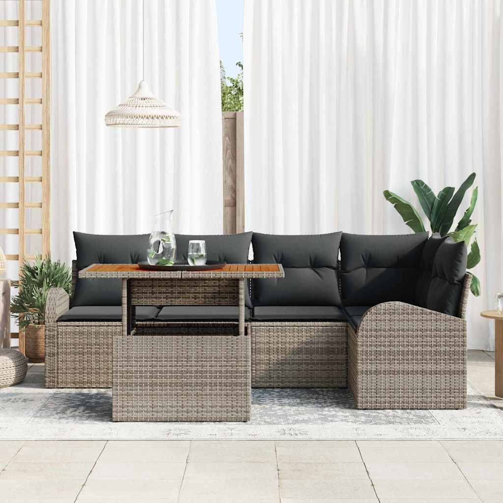 Conjunto de Sofá de Jardim 6 pcs Cinzeto Rattan Sintético