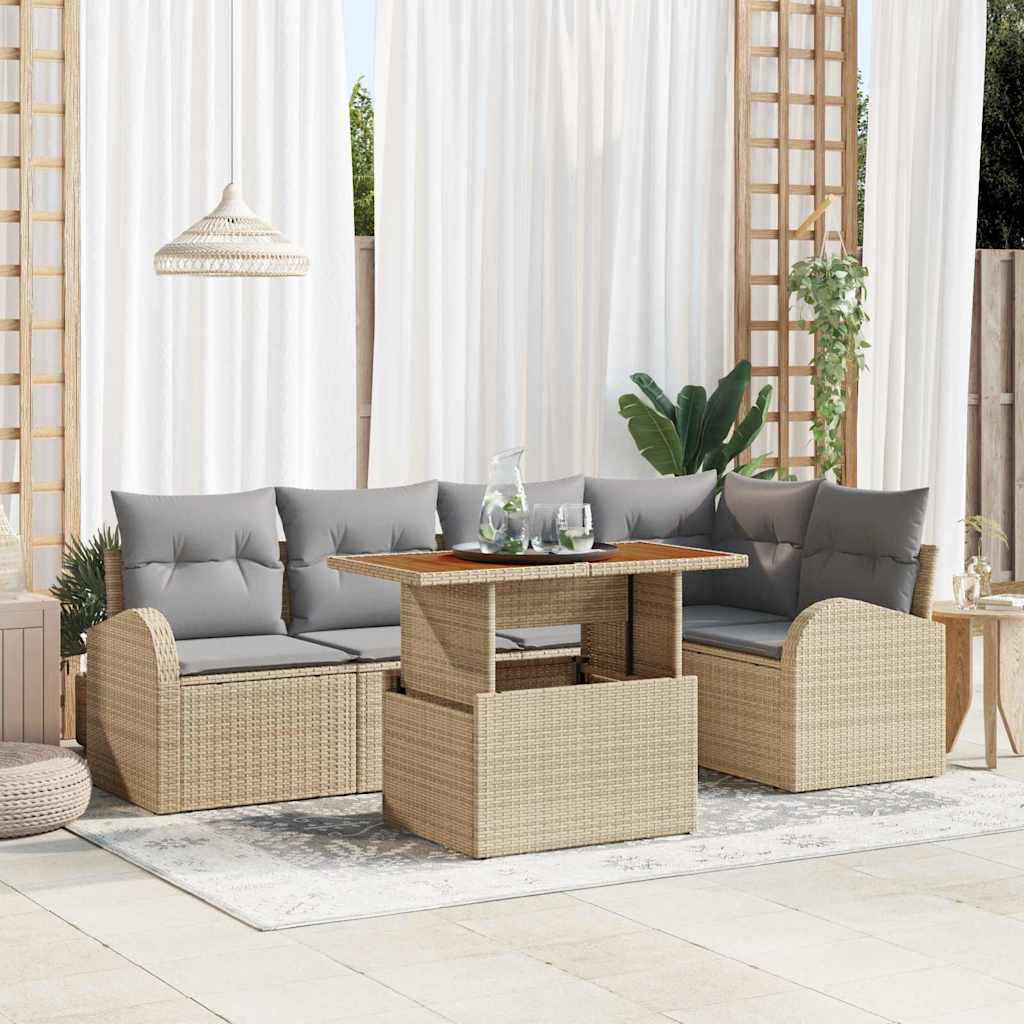 Conjunto de Sofá de Jardim 6 pcs Bege Rattan Sintético