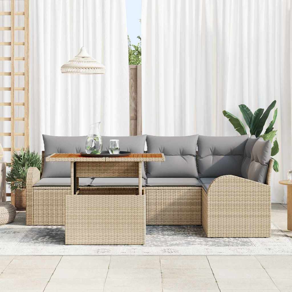 Conjunto de Sofá de Jardim 6 pcs Bege Rattan Sintético