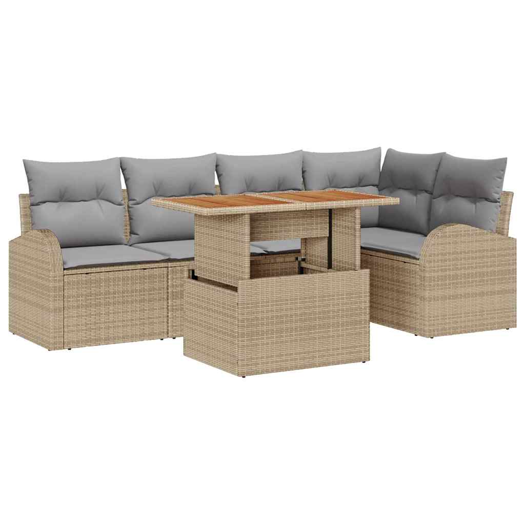 Conjunto de Sofá de Jardim 6 pcs Bege Rattan Sintético