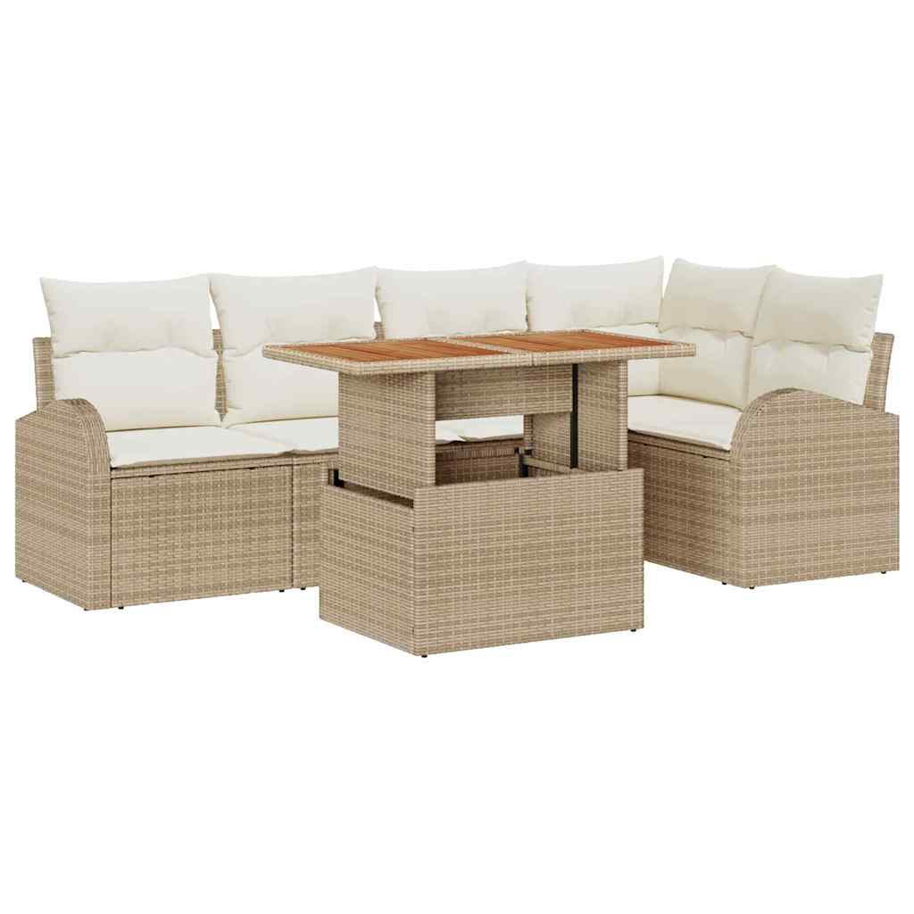 Conjunto de Sofá de Jardim 6 pcs Bege Rattan Sintético