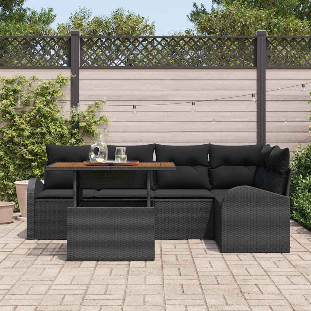Conjunto de Sofá de Jardim 6 pcs Preto Rattan Sintético