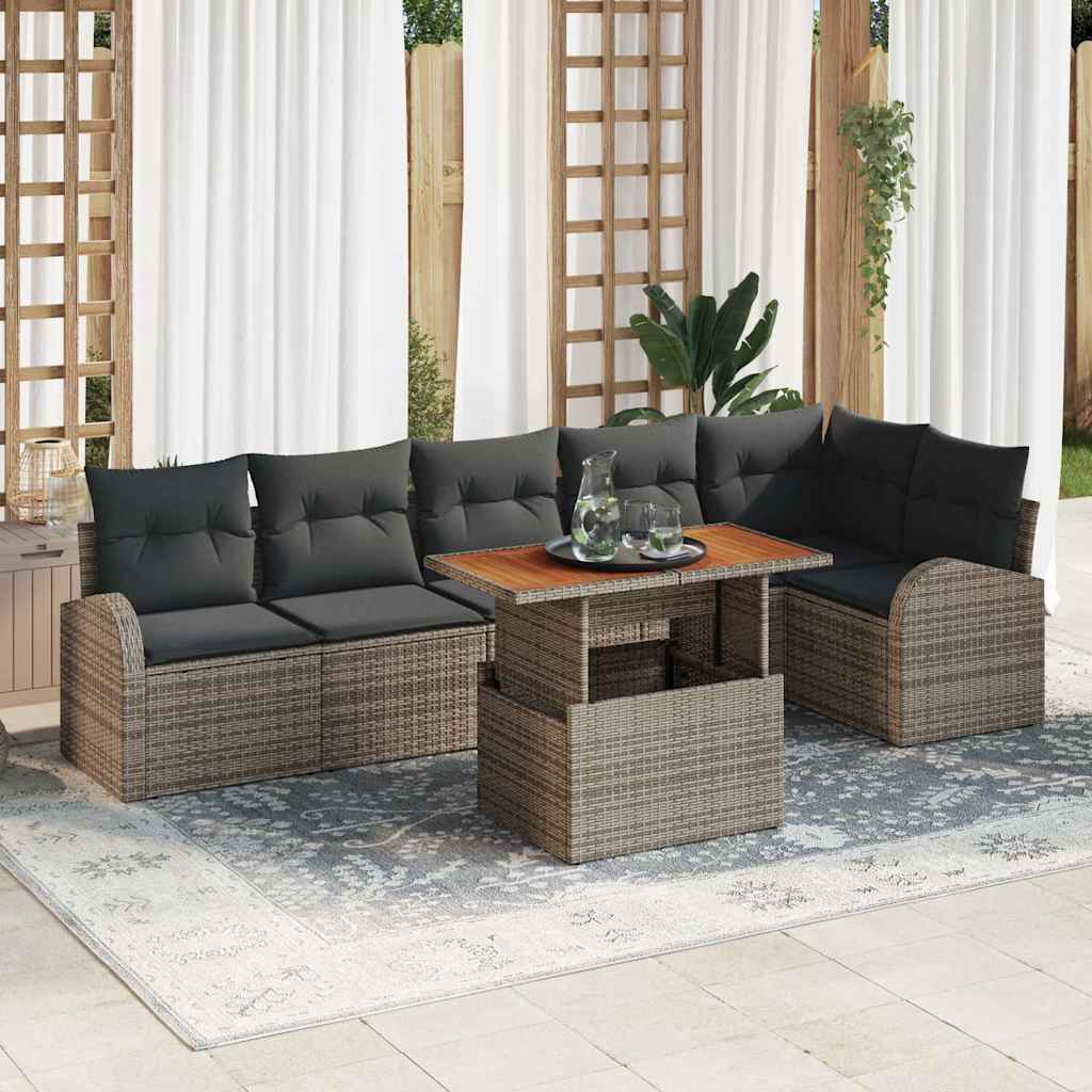 Conjunto de Sofá de Jardim 7 pcs Cinzeto Rattan Sintético