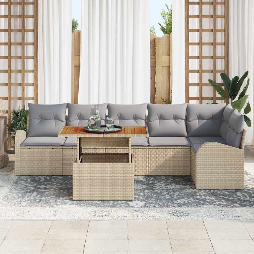 Conjunto de Sofá de Jardim 7 pcs Bege Rattan Sintético