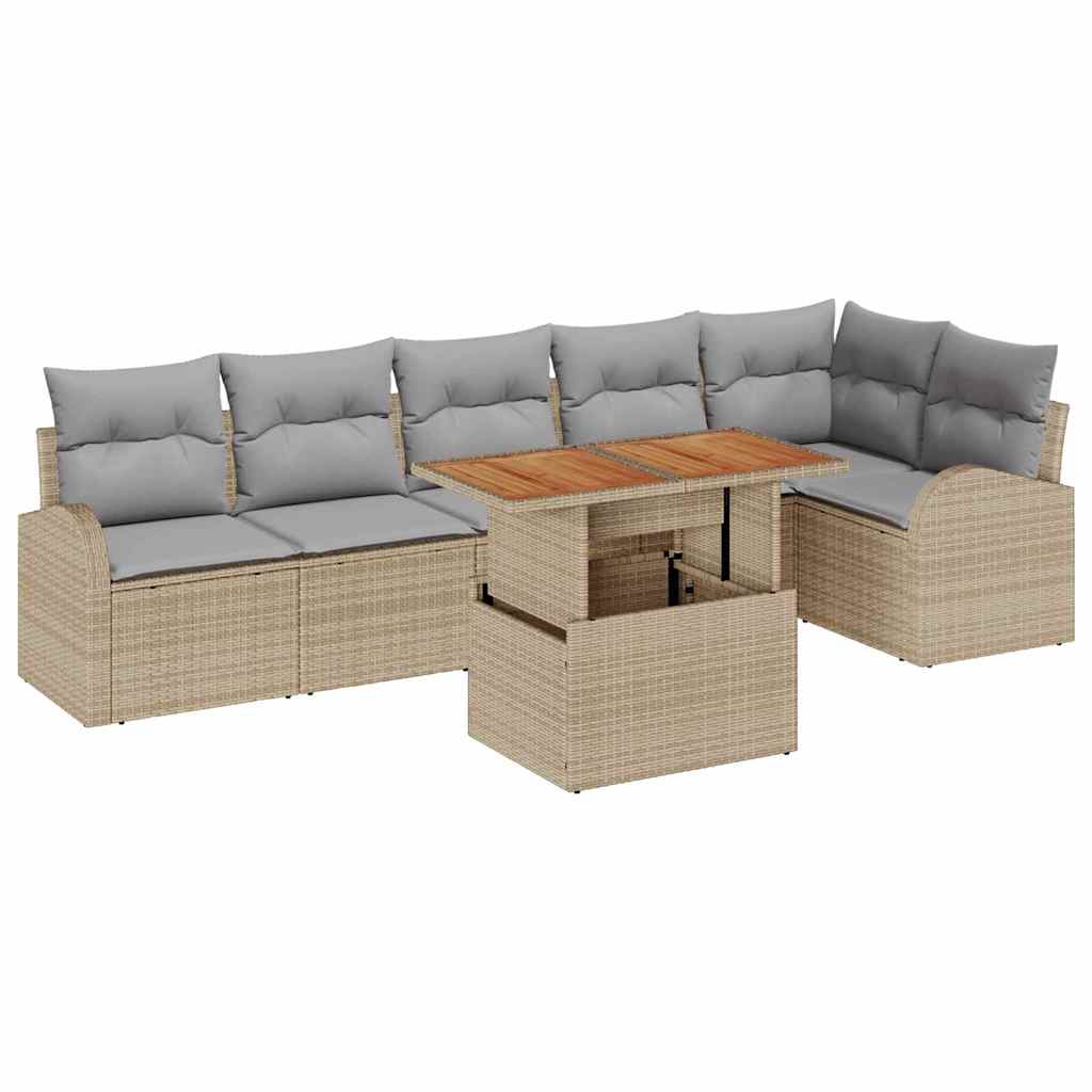 Conjunto de Sofá de Jardim 7 pcs Bege Rattan Sintético