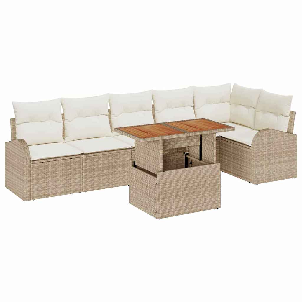 Conjunto de Sofá de Jardim 7 pcs Bege Rattan Sintético