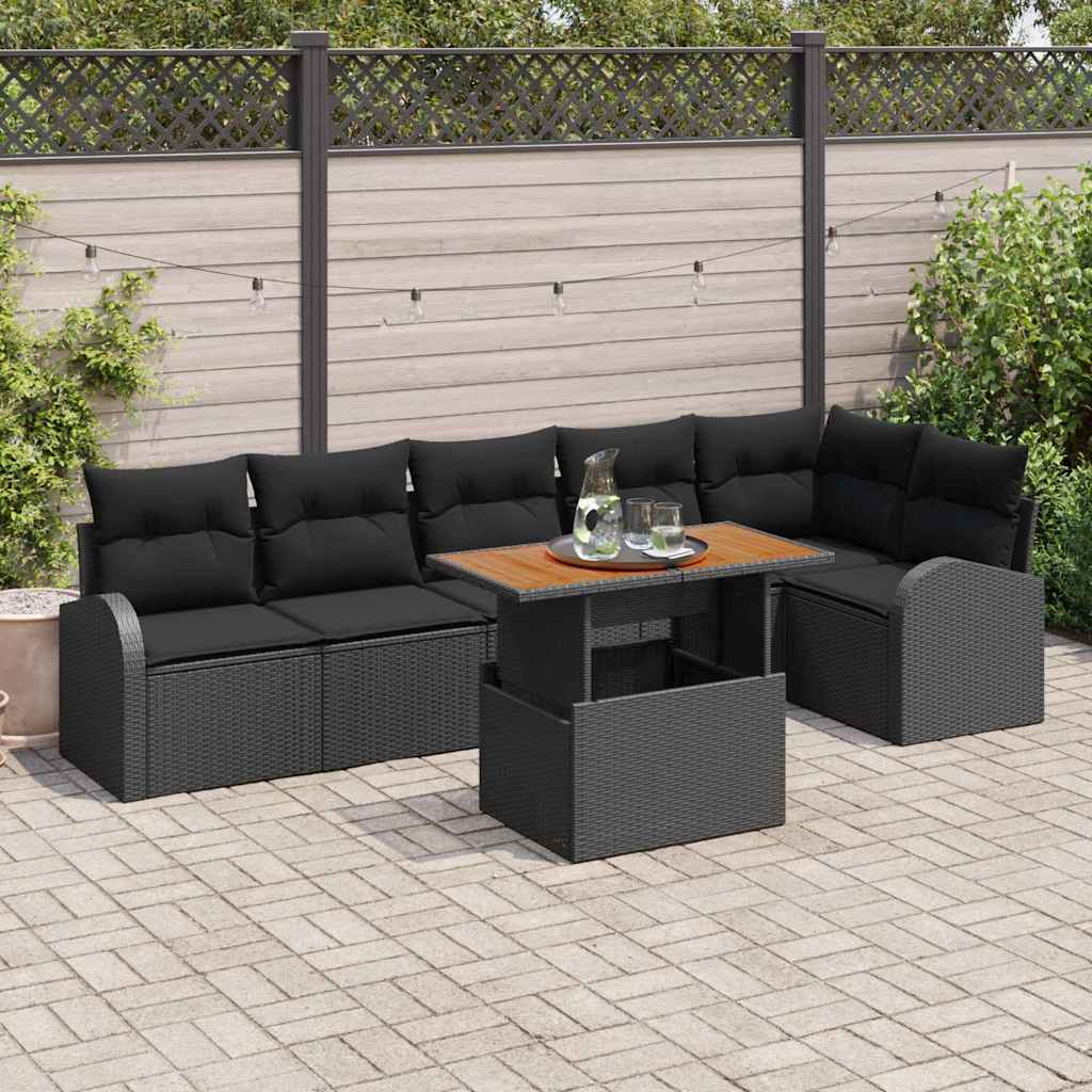 Conjunto de Sofá de Jardim 7 pcs Preto Rattan Sintético