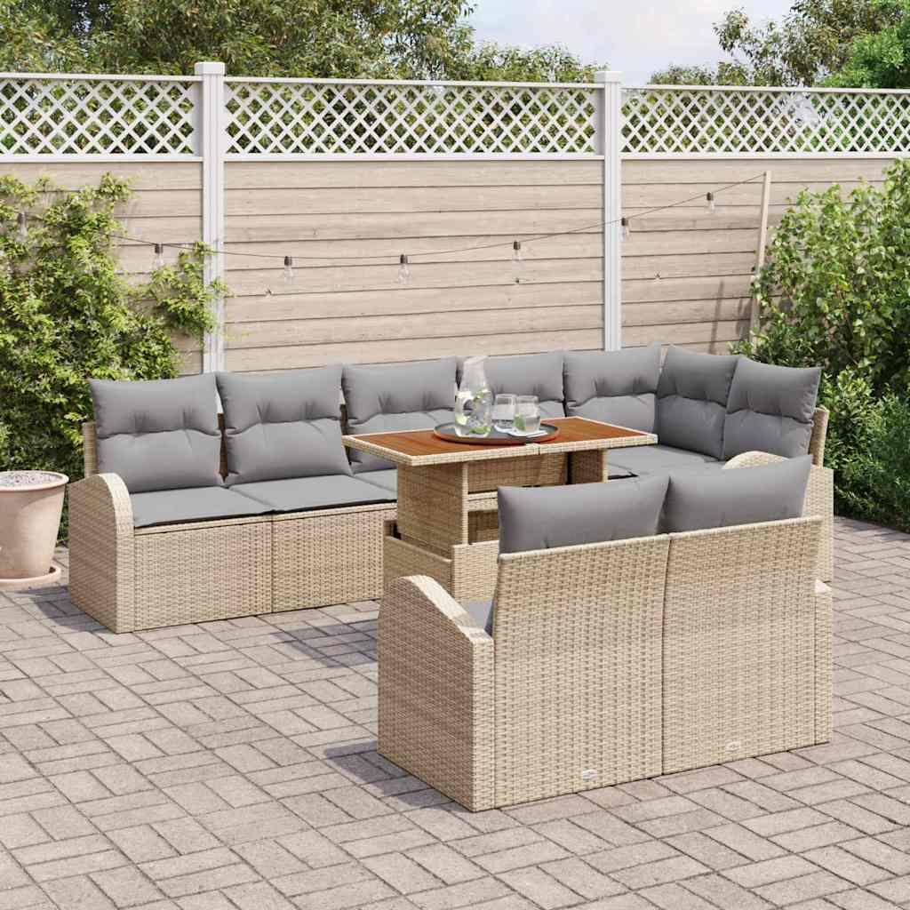 Conjunto de Sofá de Jardim 9 pcs Bege Rattan Sintético