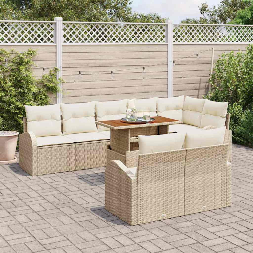 Conjunto de Sofá de Jardim 9 pcs Bege Rattan Sintético