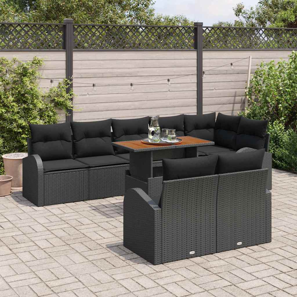 Conjunto de Sofá de Jardim 9 pcs Preto Rattan Sintético