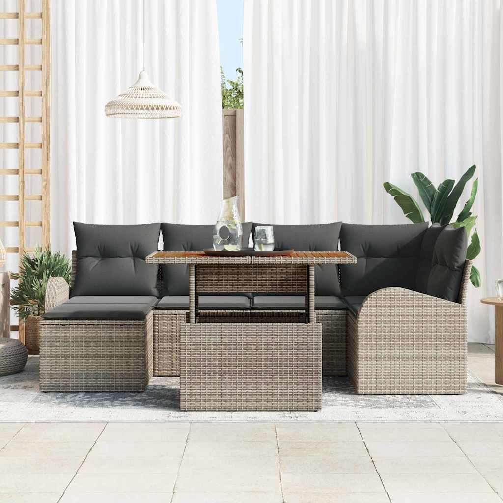 Conjunto de Sofá de Jardim 7 pcs Cinzeto Rattan Sintético