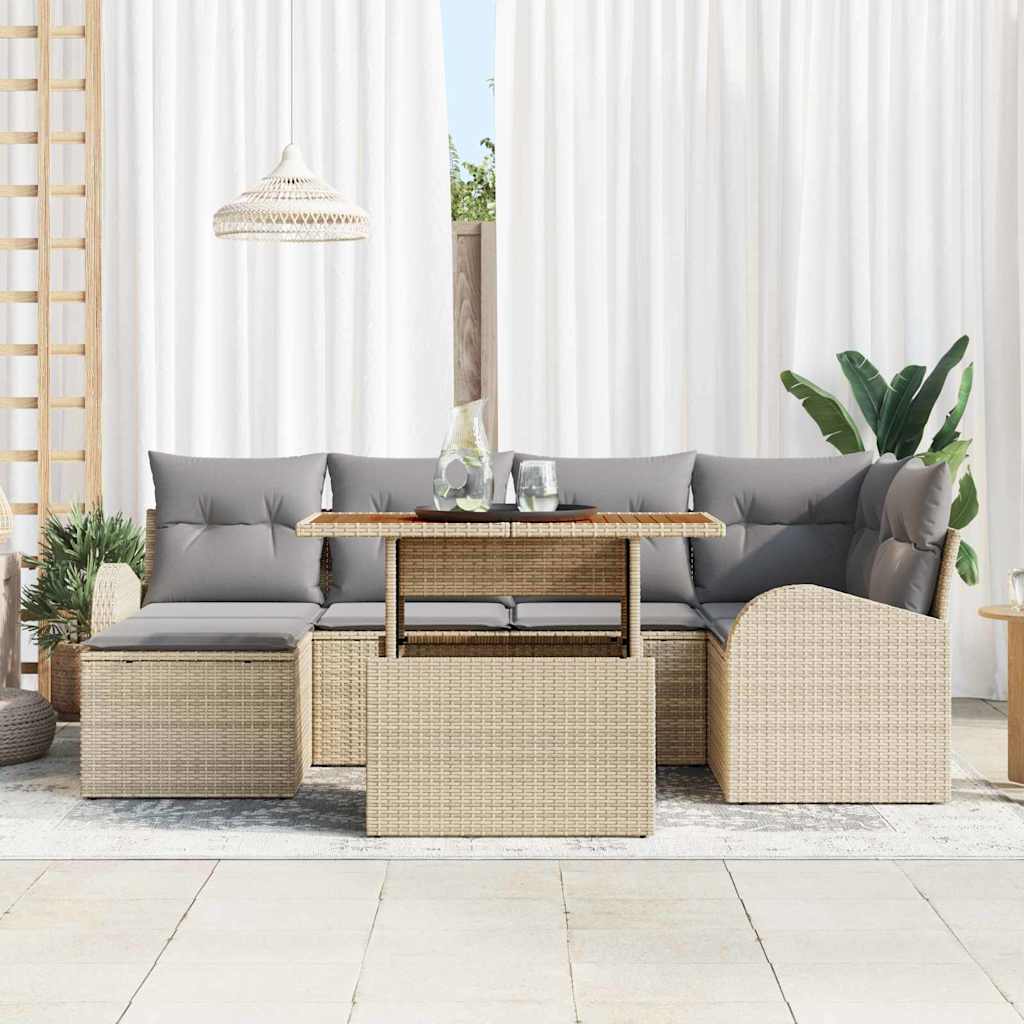 Conjunto de Sofá de Jardim 7 pcs Bege Rattan Sintético