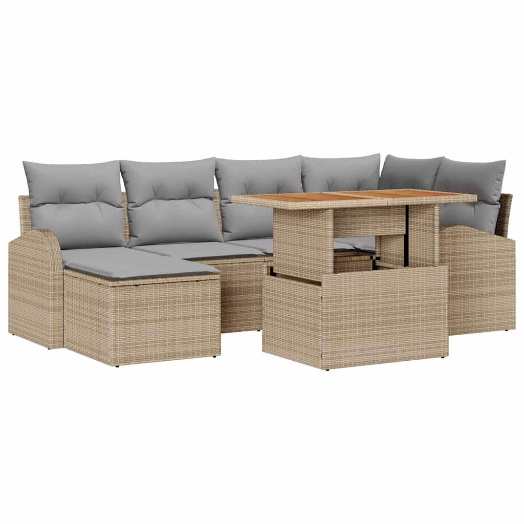 Conjunto de Sofá de Jardim 7 pcs Bege Rattan Sintético