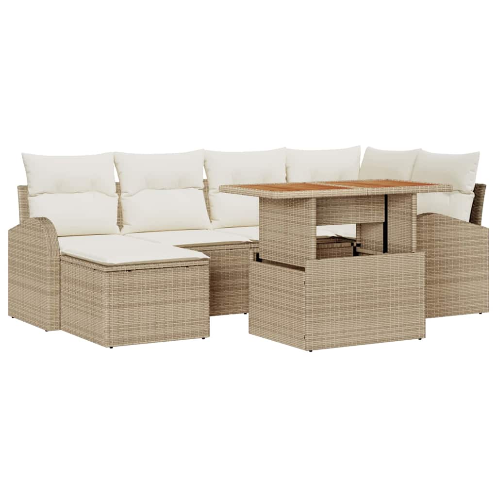 Conjunto de Sofá de Jardim 7 pcs Bege Rattan Sintético