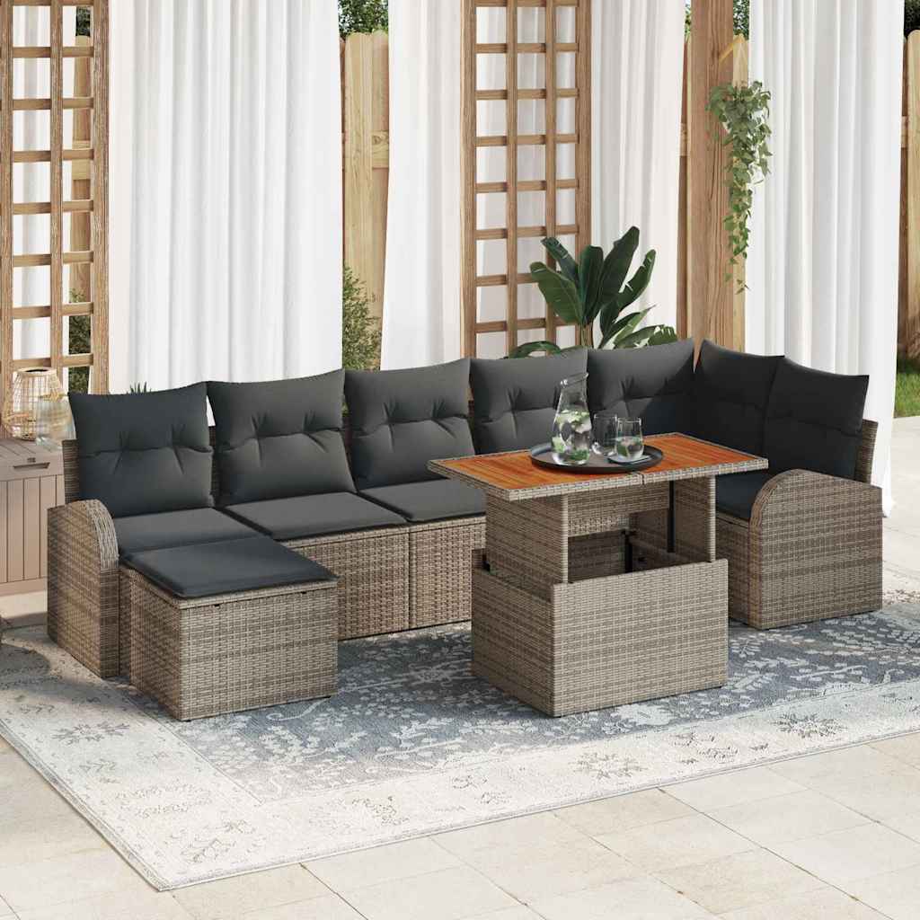 Conjunto de Sofá de Jardim 8 pcs Cinzeto Rattan Sintético