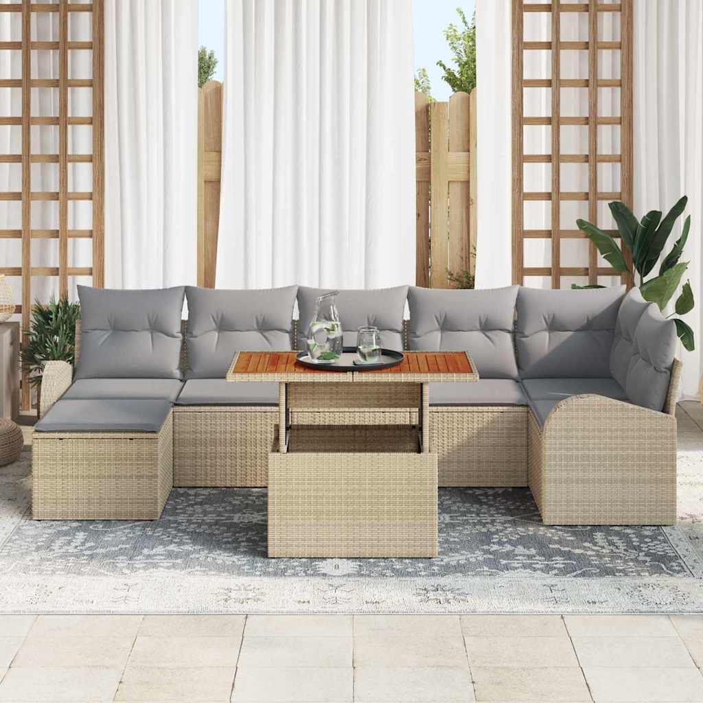 Conjunto de Sofá de Jardim 8 pcs Bege Rattan Sintético
