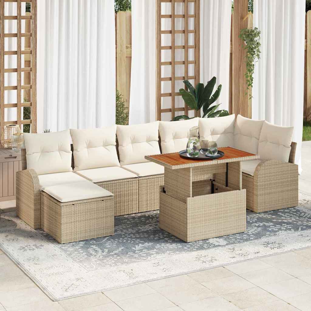 Conjunto de Sofá de Jardim 8 pcs Bege Rattan Sintético