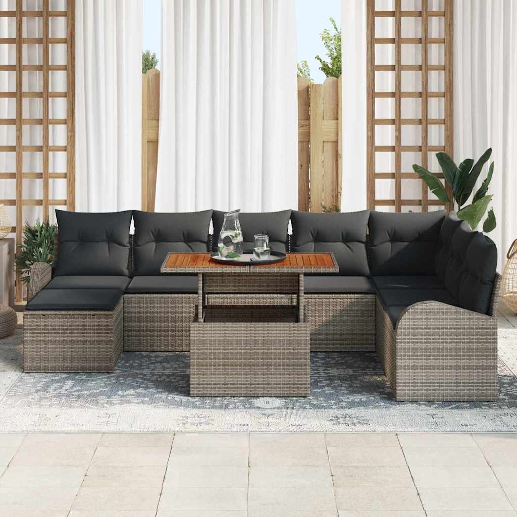 Conjunto de Sofá de Jardim 9 pcs Cinzeto Rattan Sintético