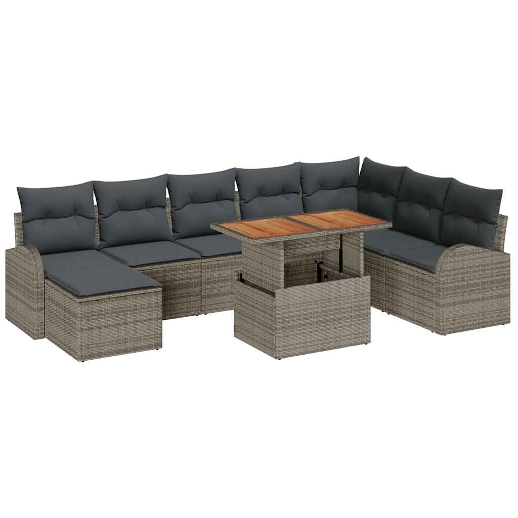 Conjunto de Sofá de Jardim 9 pcs Cinzeto Rattan Sintético