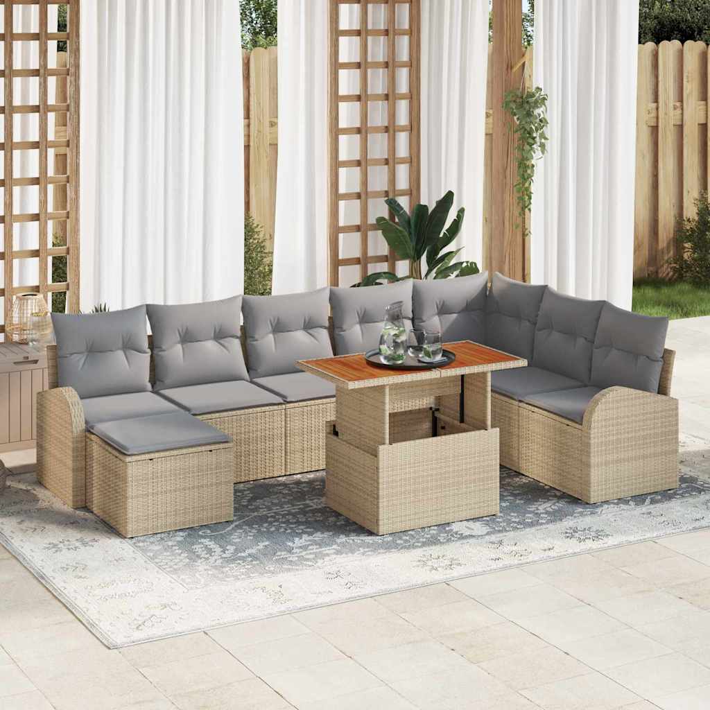 Conjunto de Sofá de Jardim 9 pcs Bege Rattan Sintético