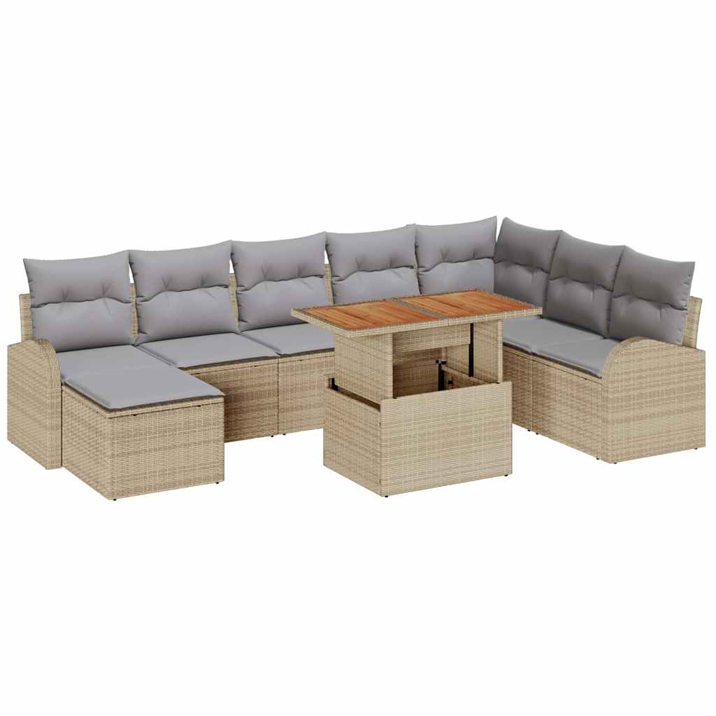 Conjunto de Sofá de Jardim 9 pcs Bege Rattan Sintético