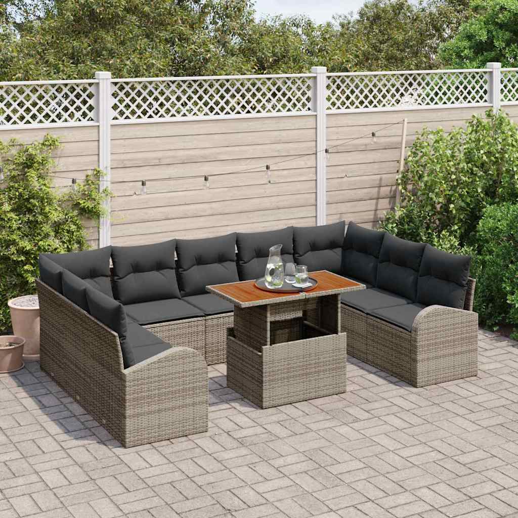 Conjunto de Sofá de Jardim 10 pcs Cinzeto Rattan Sintético