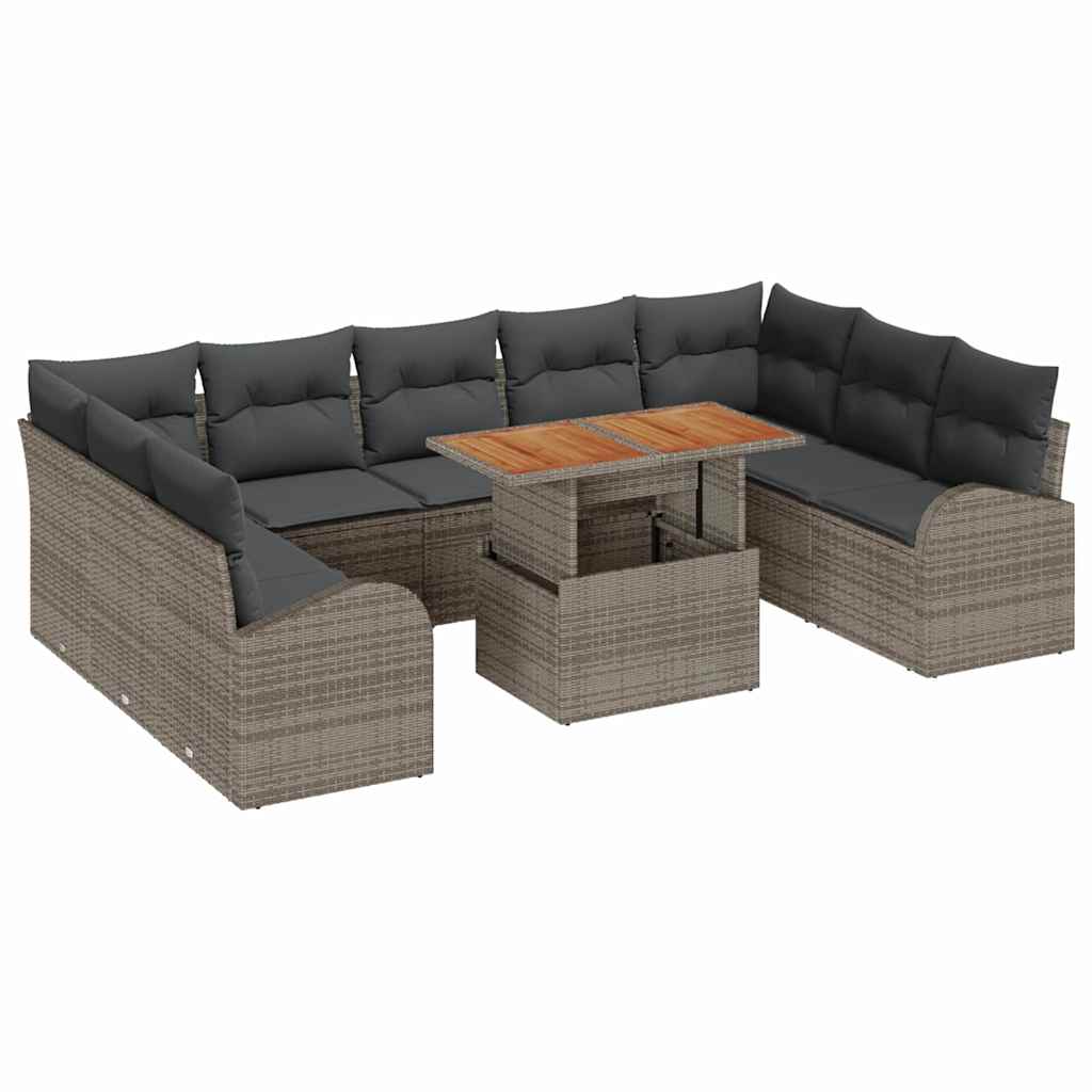 Conjunto de Sofá de Jardim 10 pcs Cinzeto Rattan Sintético