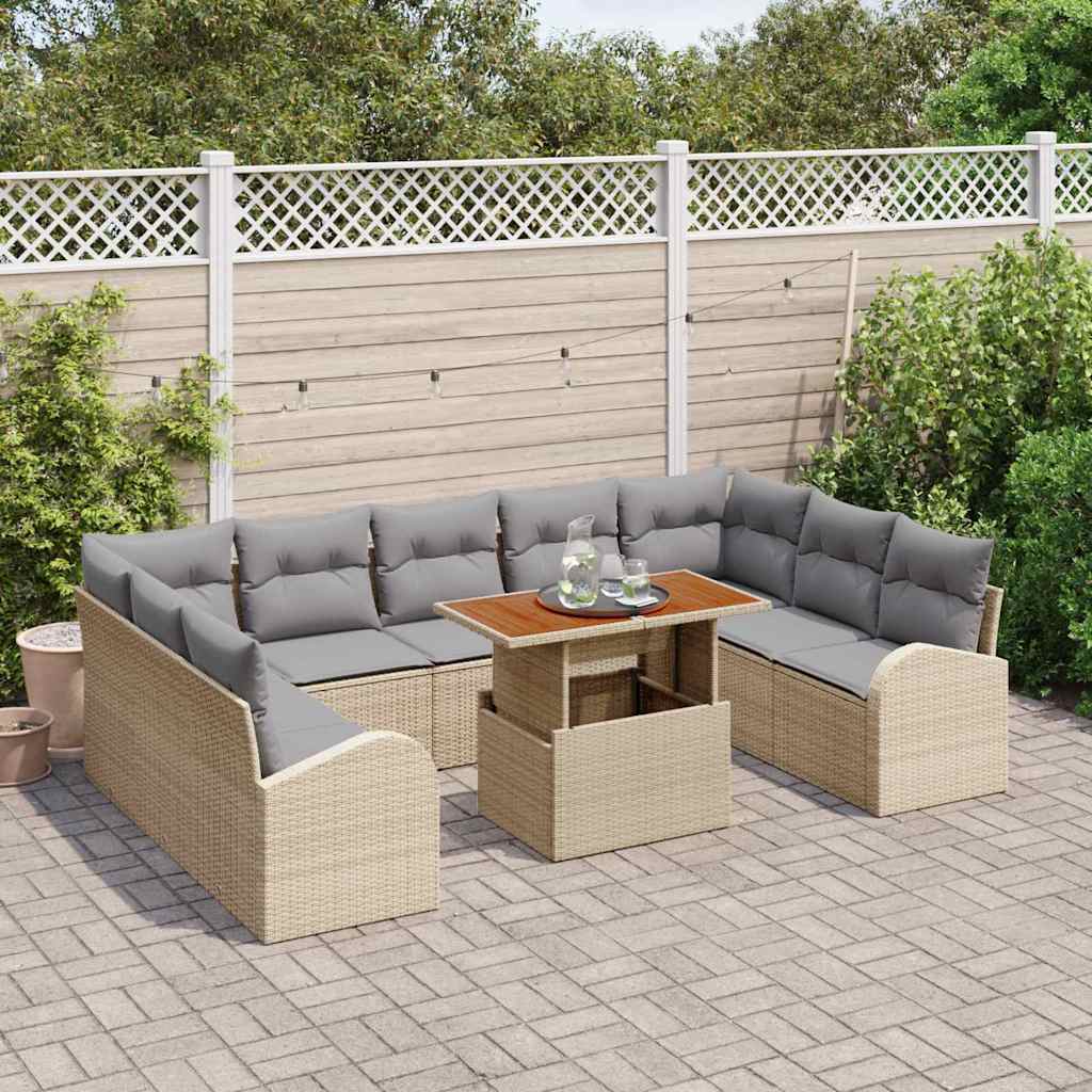 Conjunto de Sofá de Jardim 10 pcs Bege Rattan Sintético