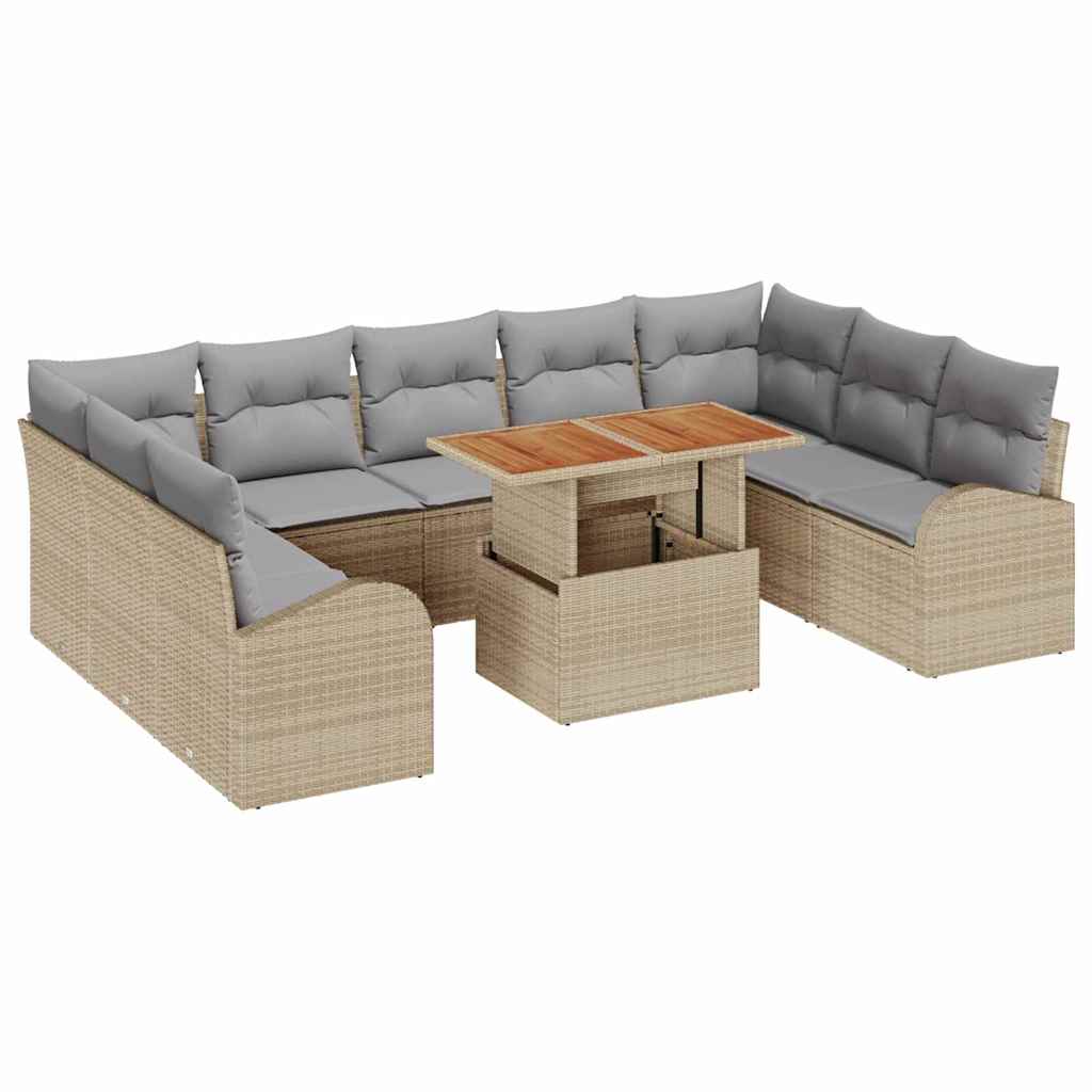Conjunto de Sofá de Jardim 10 pcs Bege Rattan Sintético
