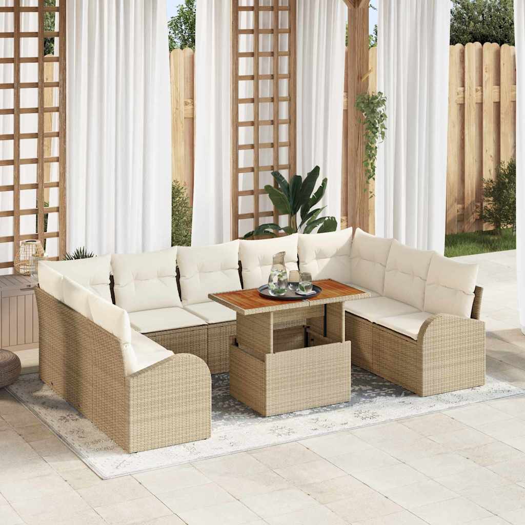 Conjunto de Sofá de Jardim 10 pcs Bege Rattan Sintético