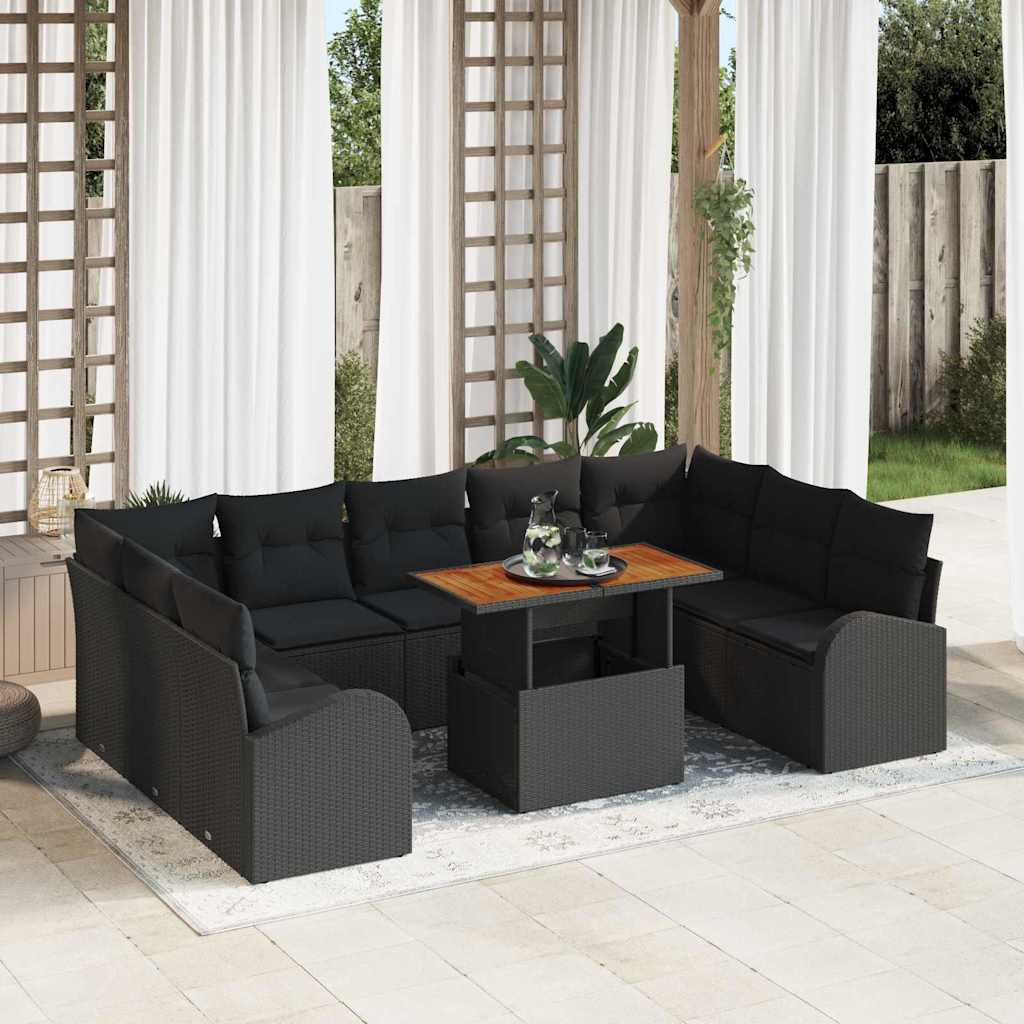 Conjunto de Sofá de Jardim 10 pcs Preto Rattan Sintético