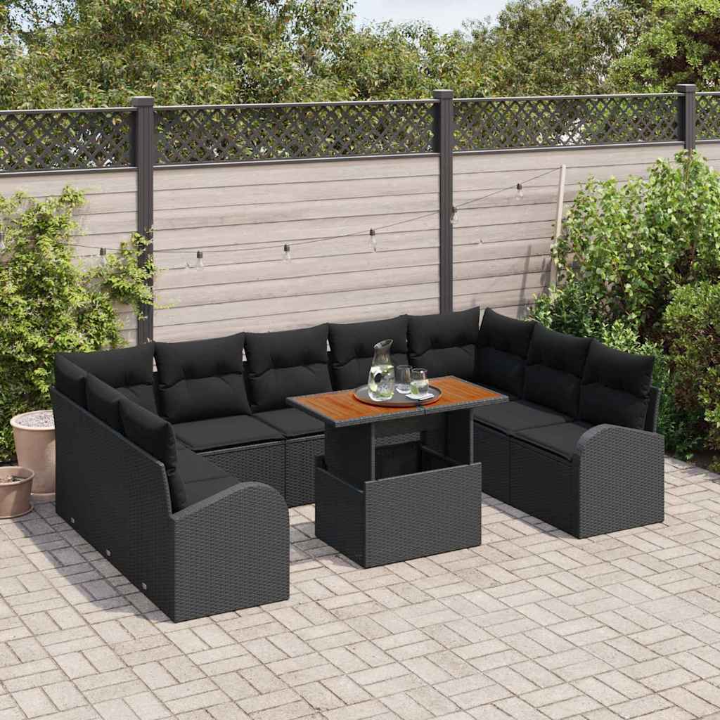 Conjunto de Sofá de Jardim 10 pcs Preto Rattan Sintético