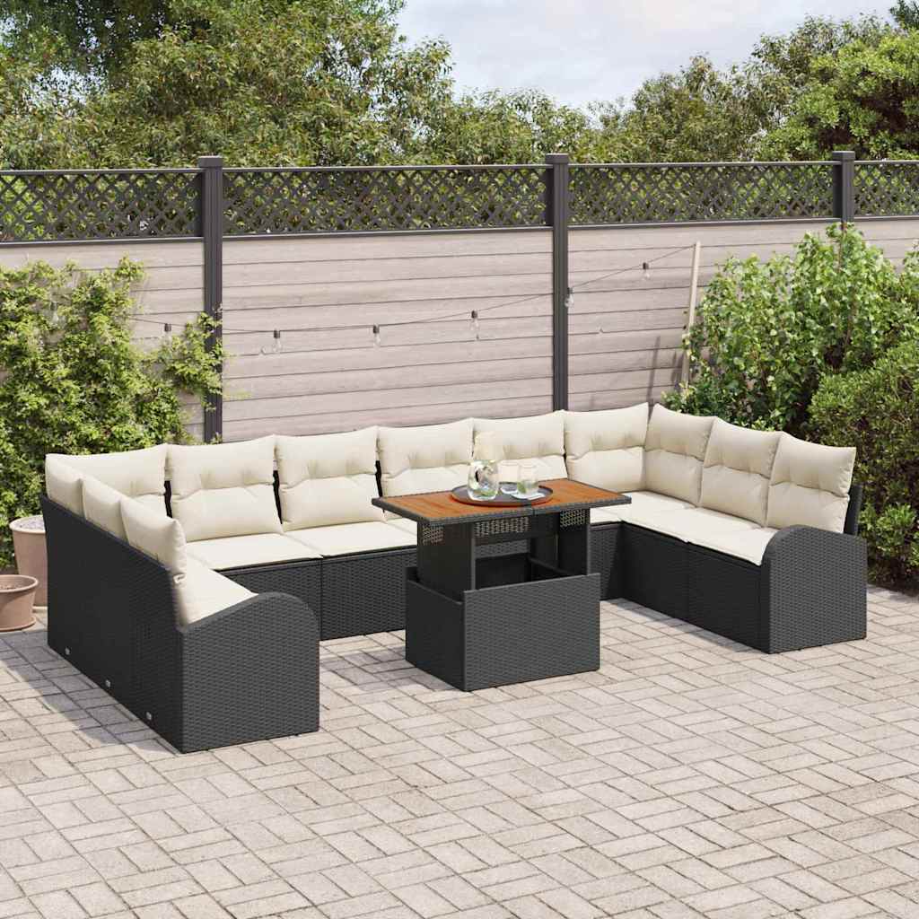 Conjunto de Sofá de Jardim 11 pcs Preto Rattan Sintético