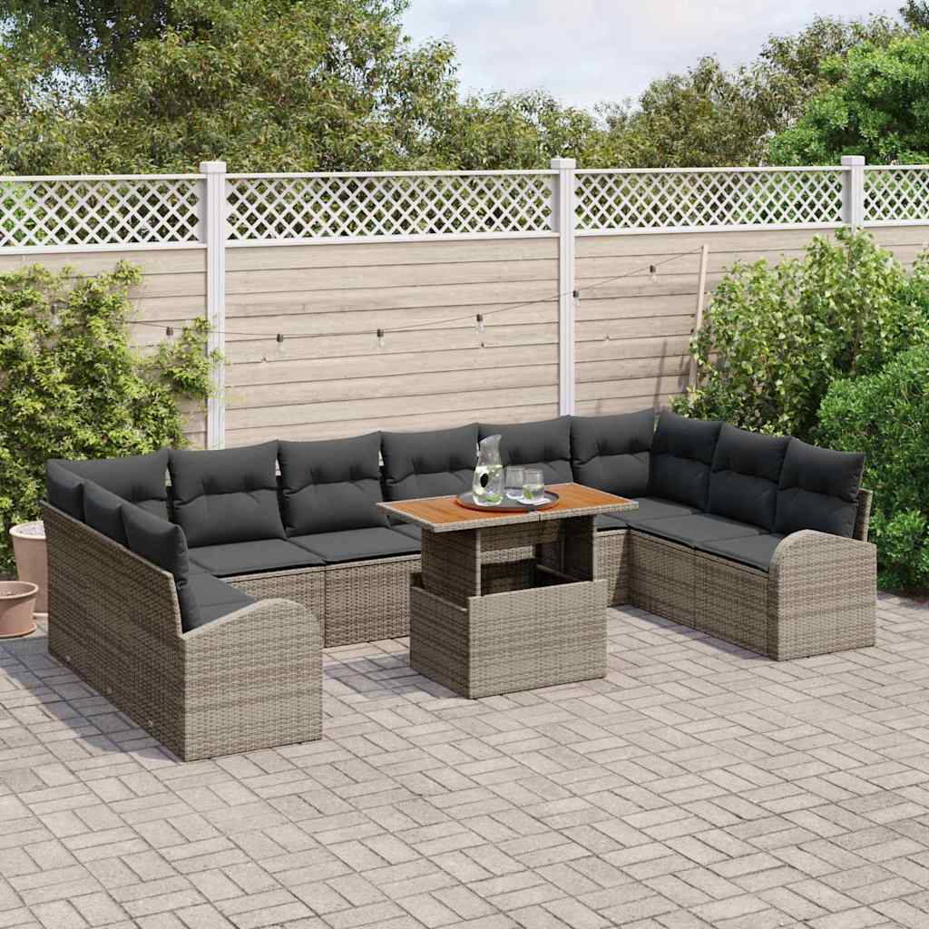 Conjunto de Sofá de Jardim 11 pcs Cinzeto Rattan Sintético
