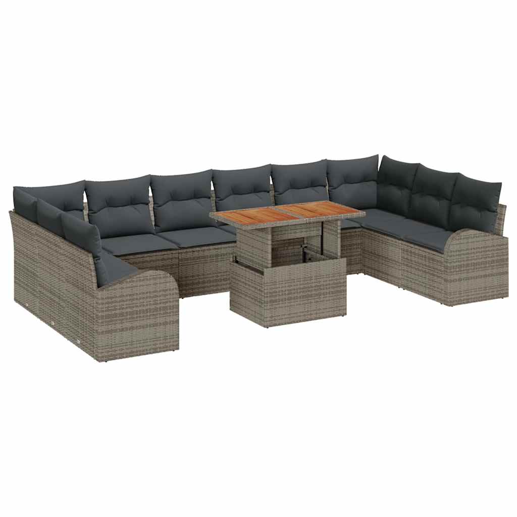 Conjunto de Sofá de Jardim 11 pcs Cinzeto Rattan Sintético