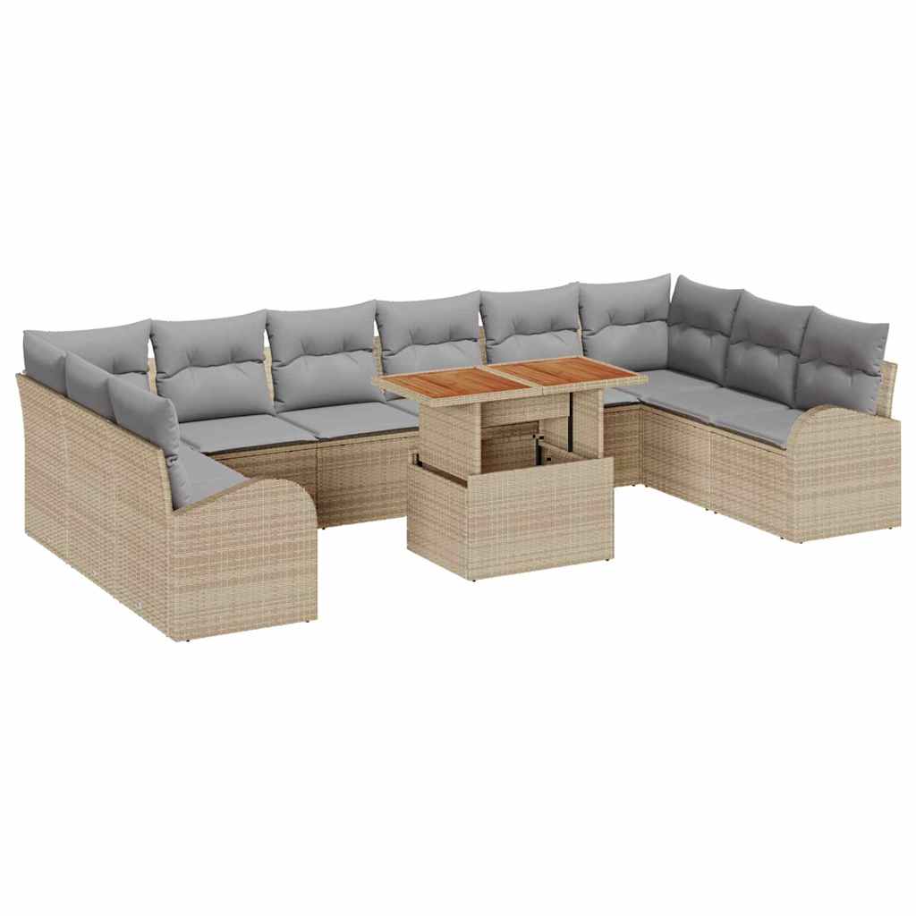 Conjunto de Sofá de Jardim 11 pcs Bege Rattan Sintético