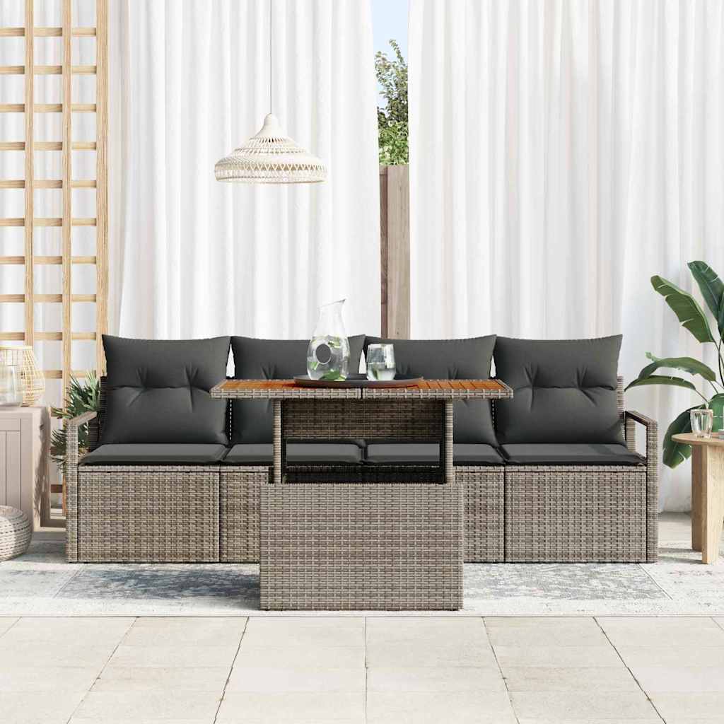Conjunto de Sofá de Jardim 5 pcs Cinzeto Rattan Sintético