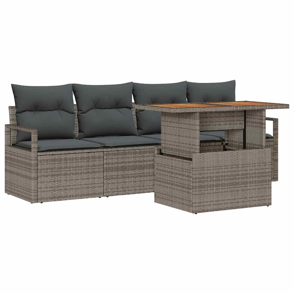Conjunto de Sofá de Jardim 5 pcs Cinzeto Rattan Sintético