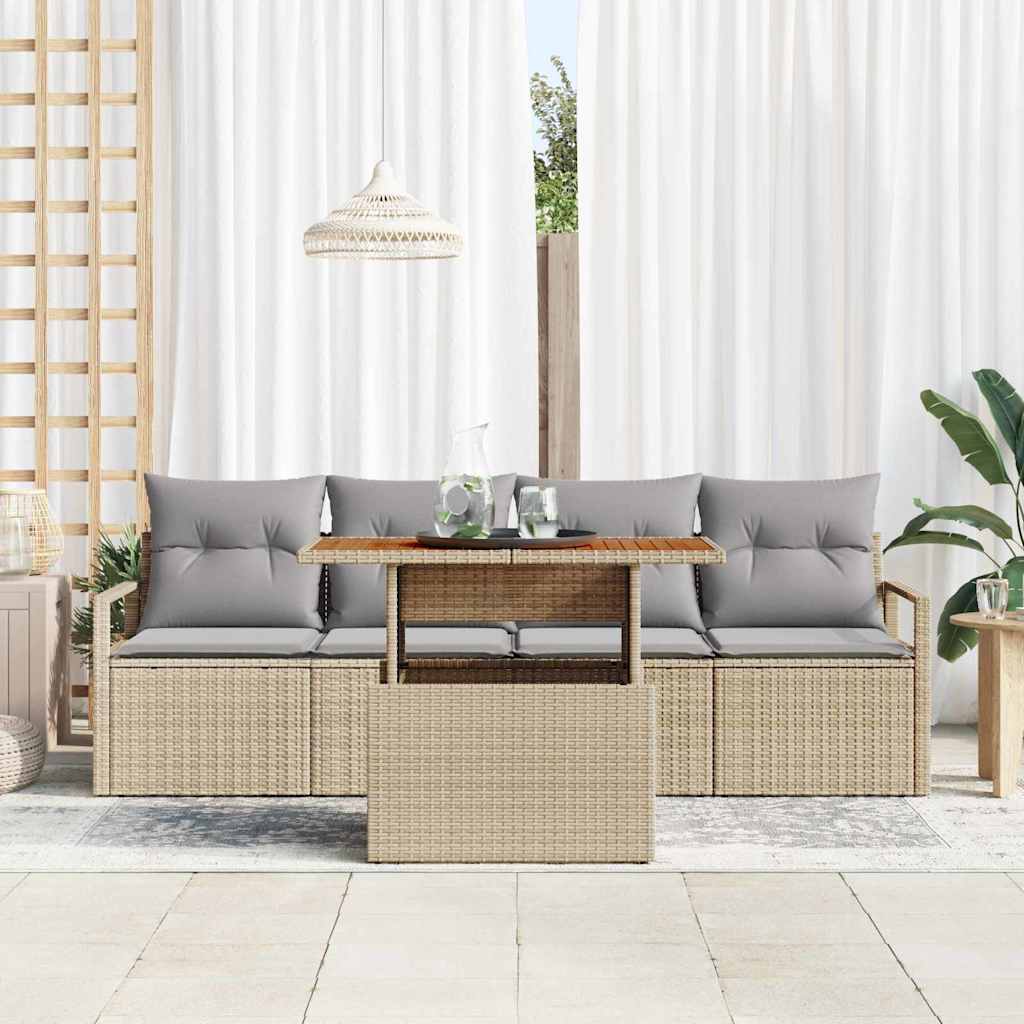 Conjunto de Sofá de Jardim 5 pcs Bege Rattan Sintético
