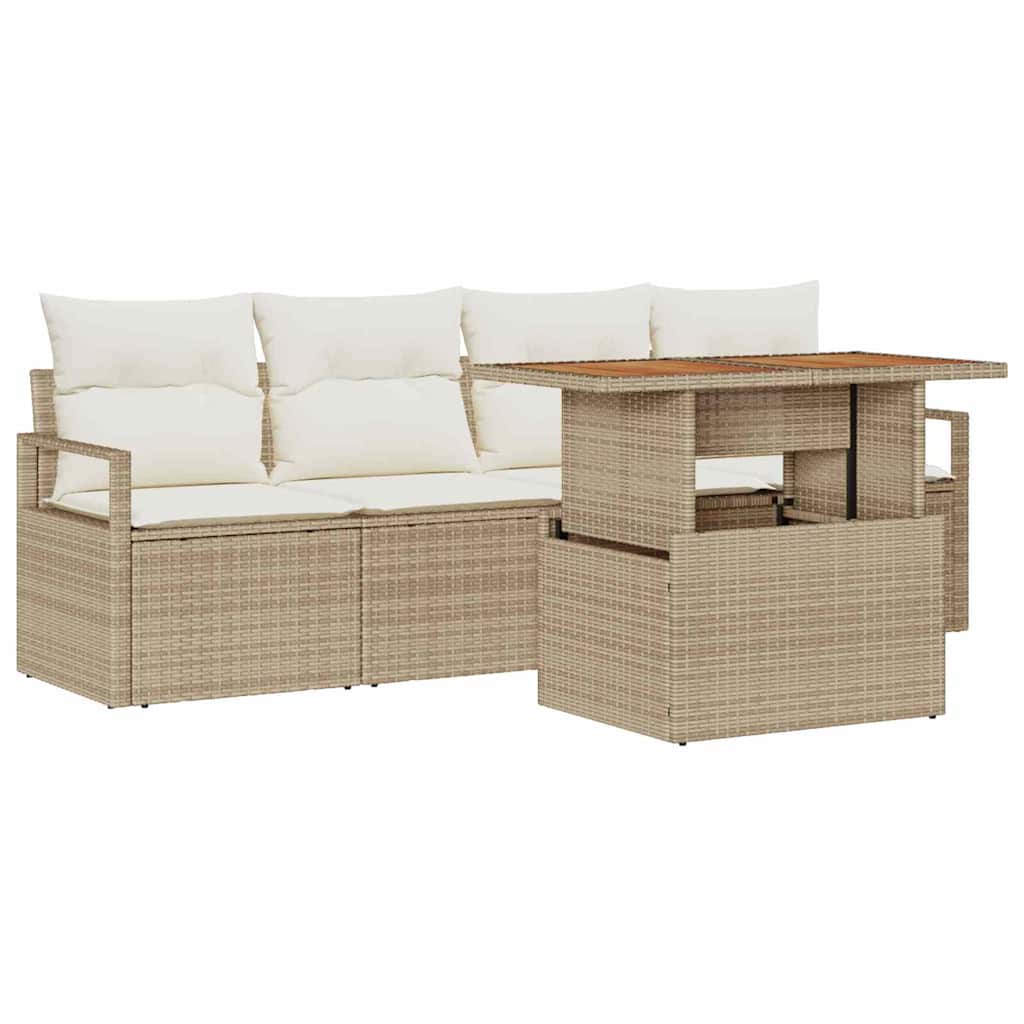 Conjunto de Sofá de Jardim 5 pcs Bege Rattan Sintético